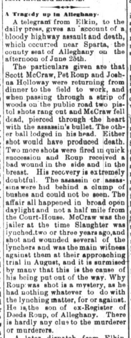A Tragedy up in Alleghany — telegram report from Elkin