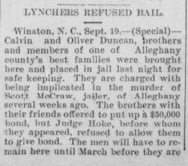 Lynchers Refused Bail — Winston, Sept. 19