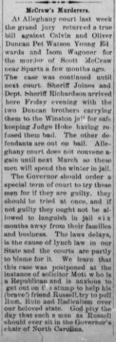 McCraw's Murderers — grand jury returns true bill