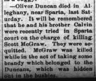 Oliver Duncan died in Alleghany near Sparta last Saturday
