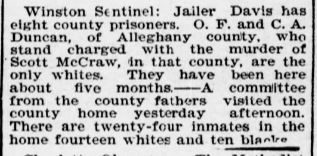 Winston Sentinel — Jailer Davis has eight prisoners, Duncans the only whites
