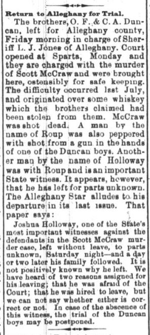 Return to Alleghany for Trial — Holloway's disappearance discussed
