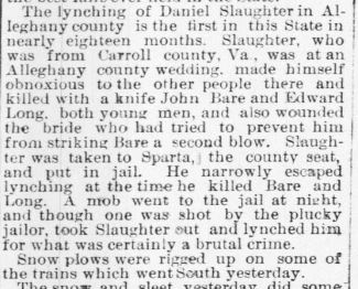The lynching of Daniel Slaughter in Alleghany county