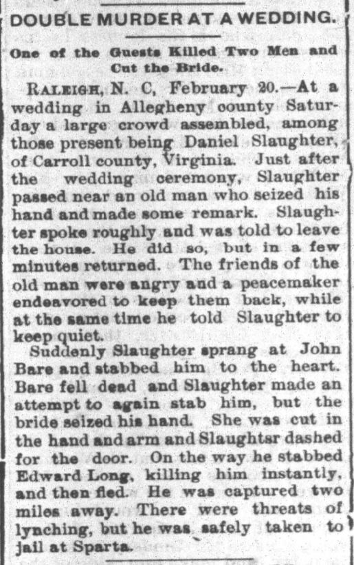 Double Murder at a Wedding &mdash; One of the Guests Killed Two Men and Cut the Bride